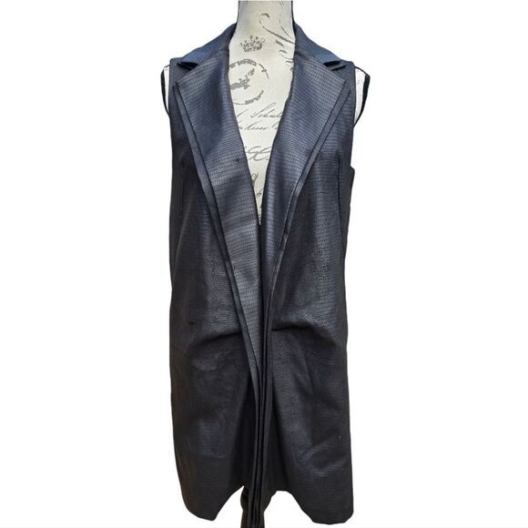 Think Closet NY Black Faux Croc Leather Notch Lapel Sleeveless Zip Vest Jacket M - Picture 1 of 9